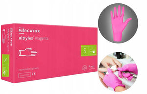Vienkartinės nitrilinės pirštinės Nitrylex magenta S, M